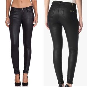 7 For All Mankind Knee Seam Skinny Crackle Leather Pant in Black